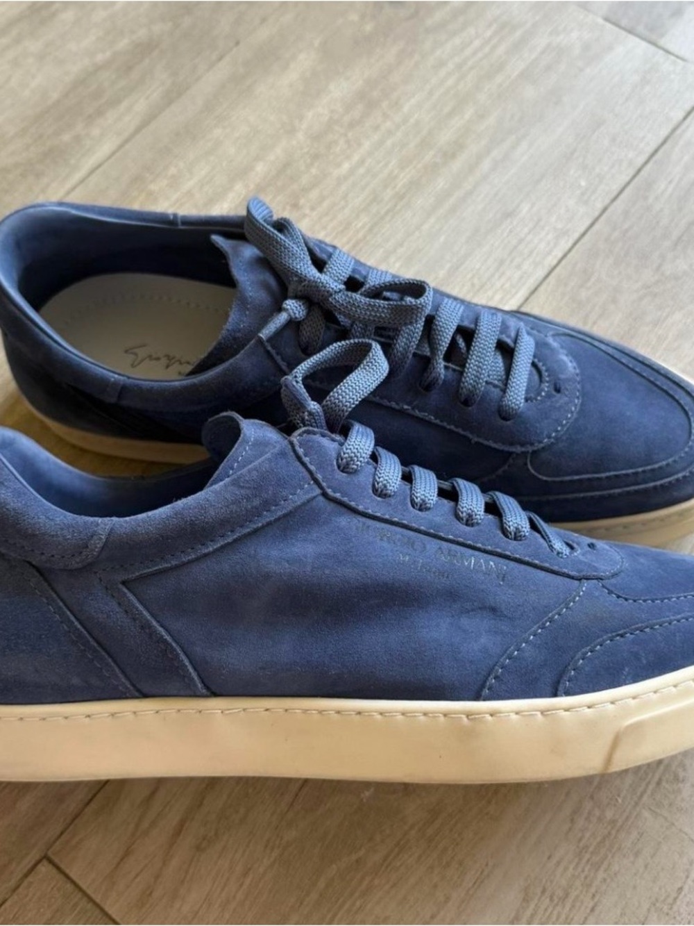 Emporio Armani Navy Suede Sneakers with Cream Rubber Sole - Picture 1 of 6